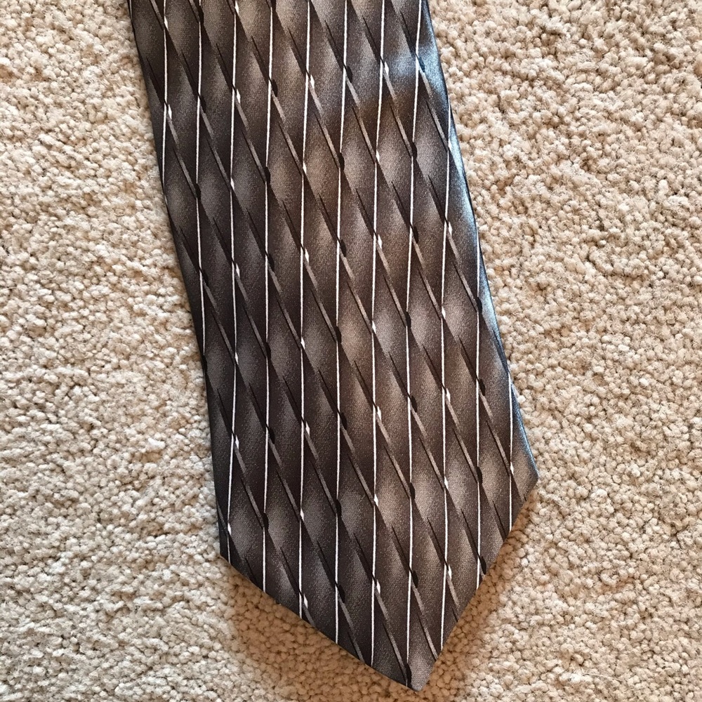 Puritan Mens Classic Neck Tie Diamond Stripe Grey Silver Black USA Made Office - Picture 2 of 8